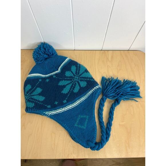 Cute Blue Winter Hat with PomPom and Ties - Picture 2 of 6